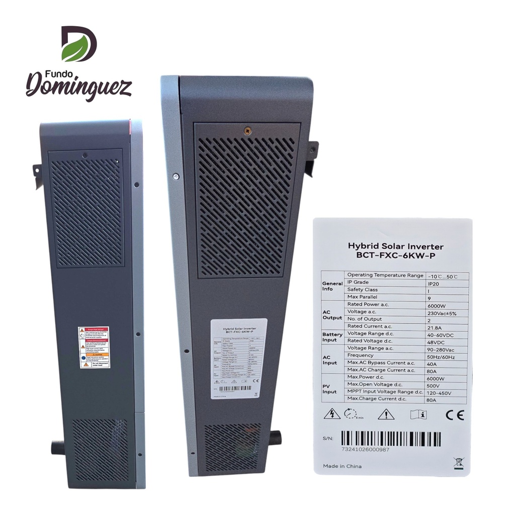 KIT PANEL SOLAR 550W*6pcs BATERIA LITHIUM 48V300H. INVERSOR 220V 48V/6KW Y ACCESORIOS / BTC-48-300H/PS